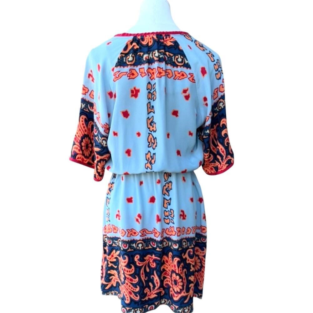 Silk Boho Tassel Dress by Tracy Reese | Blue Orange Paisley Peasant Size Small - Picture 3 of 10
